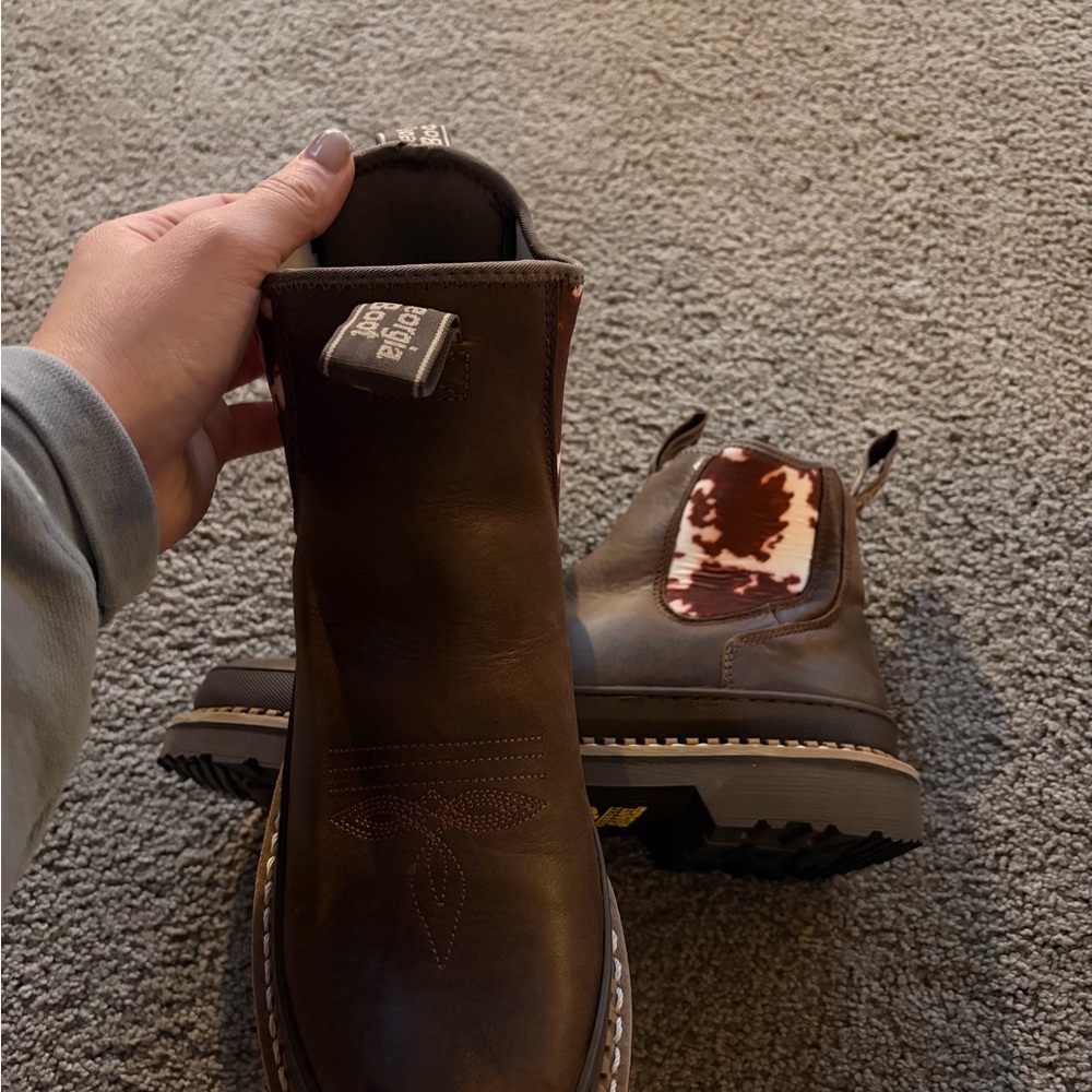 Georgia Boot Cow Brown and White Leather Boots - Picture 5 of 6